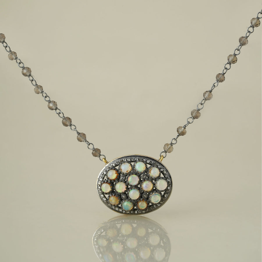 Diamond and Opal Pendant Necklace