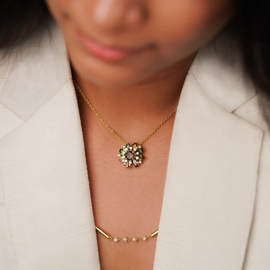 Gold Diamond and Gemstones Pendant Necklace