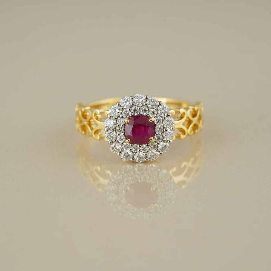 Gold Diamond and Ruby Engagement Ring